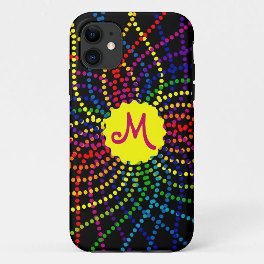 Monogram Regenboog Polka Dots Flower iPhone Case (Achterkant)