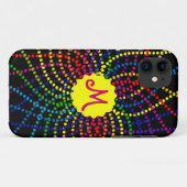 Monogram Regenboog Polka Dots Flower iPhone Case (Achterkant (horizontaal))