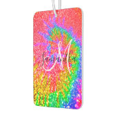 Monogram Regenboog Tie Dye Faux Glitter Foto Luchtverfrisser (Links)
