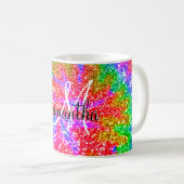 Monogram Regenboog Tie Dye Nep Glitters Koffiemok (Voorkant rechts)