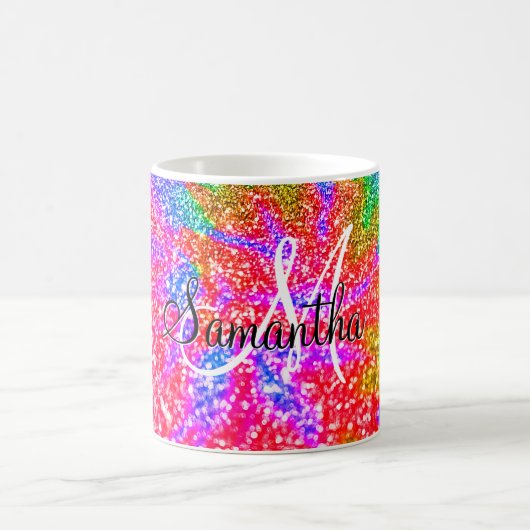 Monogram Regenboog Tie Dye Nep Glitters Koffiemok (Center)