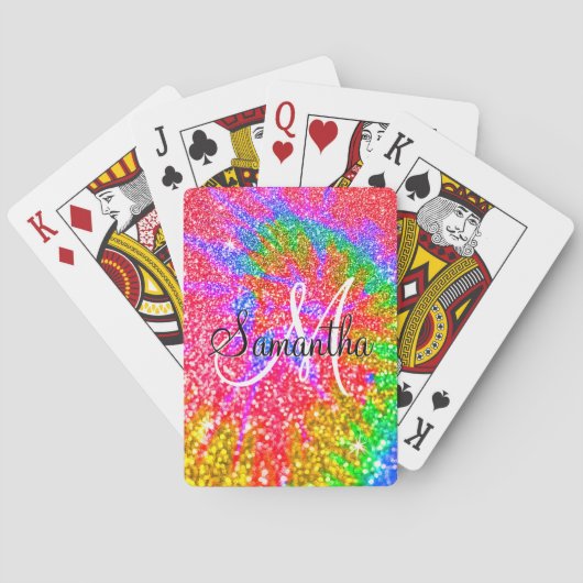 Monogram Regenboog Tie Dye Nep Glitters Pokerkaarten (Achterkant)