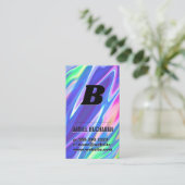 Monogram / Regenboog Vloeibare Metallic Achtergron Visitekaartje (Staand voorkant)