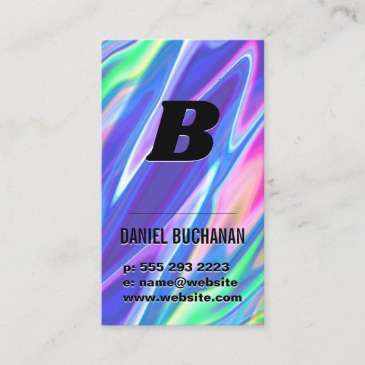 Monogram / Regenboog Vloeibare Metallic Achtergron Visitekaartje (Voorkant)