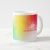 Monogram regenboogkleuren kleurrijke Abstracte Sja Grote Koffiekop (Voorkant rechts)