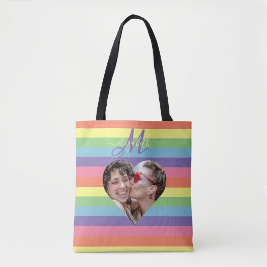 Monogram regenboogvlag kleurrijk tote bag (Voorkant)