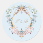 Monogram Regency Crest Elegant Blauw Ronde Sticker (Voorkant)