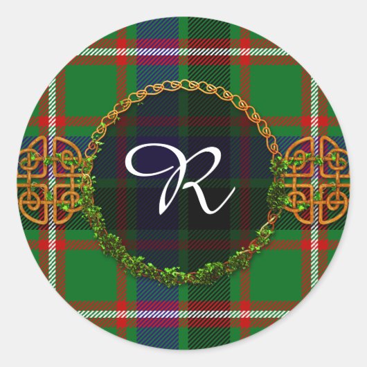 Monogram Reid Tartan Ronde Sticker (Voorkant)