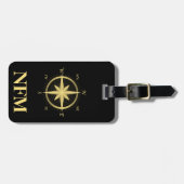 Monogram Reis Faux Goud Kompas Bagagelabel (Voorkant horizontaal)