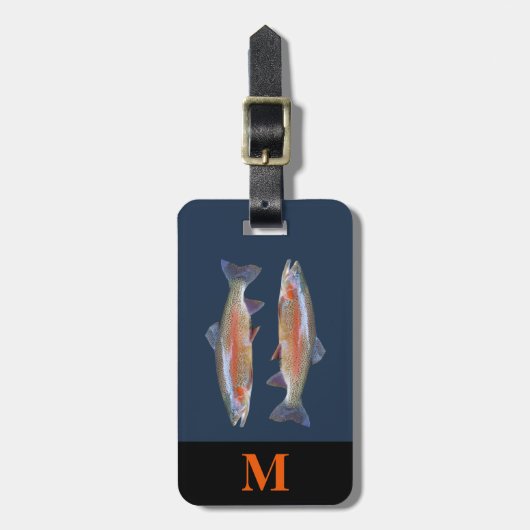 Monogram Reis Grijs Oranje Rivier Forel Vis Bagagelabel (Voorkant verticaal)