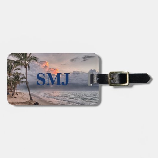 Monogram Reis Oceaan, Strand en Palmboom Bagagelabel (Voorkant horizontaal)