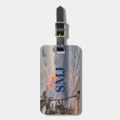 Monogram Reis Oceaan, Strand en Palmboom Bagagelabel (Voorkant verticaal)