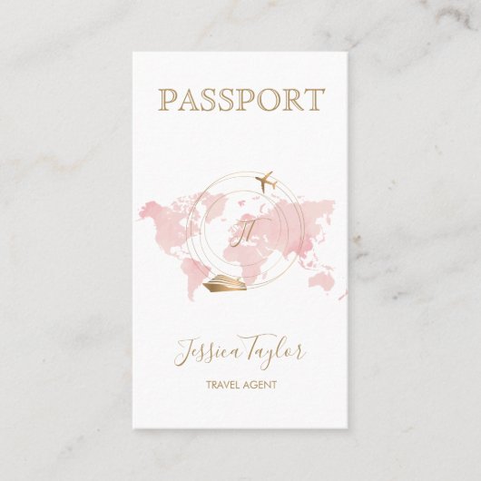 Monogram Reisagent Passport Wereldkaart Foto Visitekaartje (Voorkant)