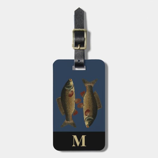 Monogram Reisgrijs Groene Karper Vis Bagagelabel (Voorkant verticaal)