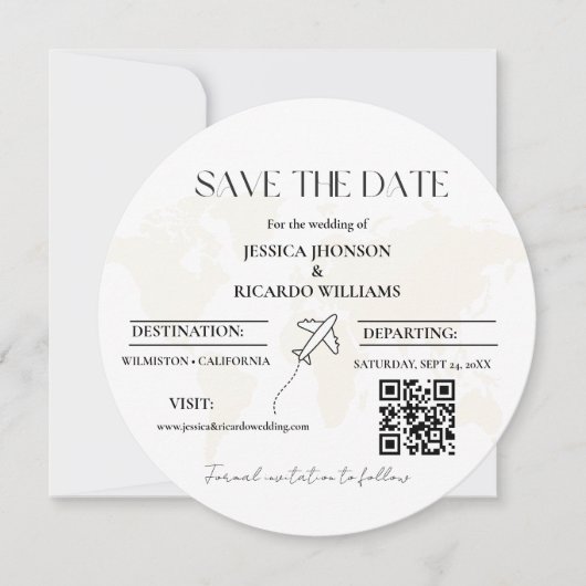 Monogram reizen bruiloft thema opslaan van de datu kaart (Voorkant)