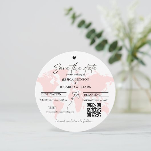Monogram reizen bruiloft thema opslaan van de datu kaart (Staand voorkant)