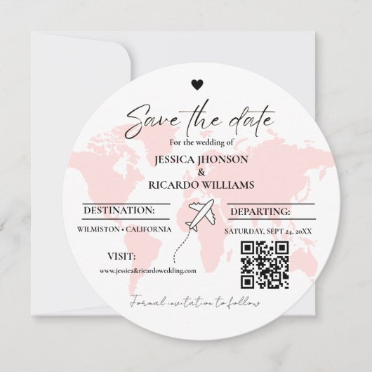 Monogram reizen bruiloft thema opslaan van de datu kaart (Voorkant)