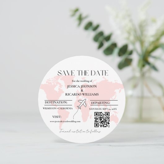 Monogram reizen bruiloft thema opslaan van de datu kaart (Staand voorkant)