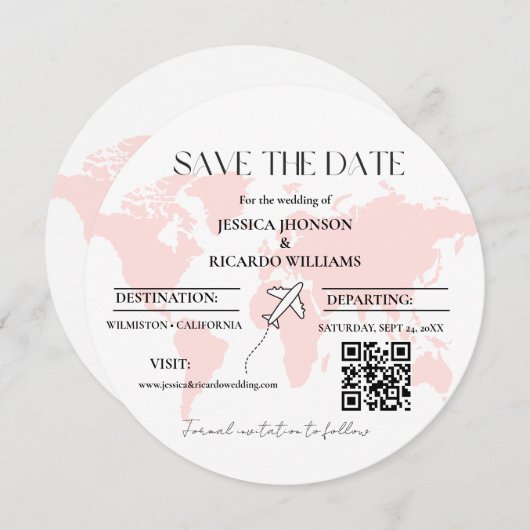 Monogram reizen bruiloft thema opslaan van de datu kaart (Voorkant / Achterkant)