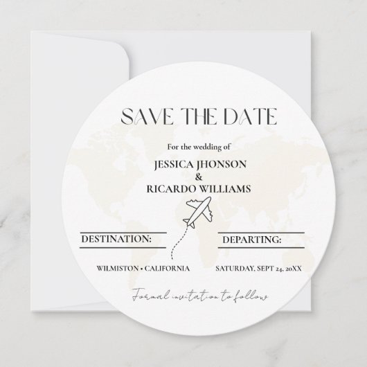 Monogram reizen bruiloft thema opslaan van de datu kaart (Voorkant)