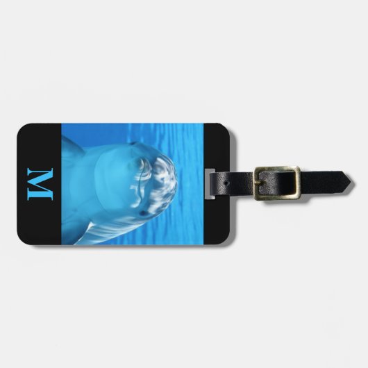 Monogram Reizen Dolfijn in Blauwe Oceaan Water Bagagelabel (Voorkant horizontaal)