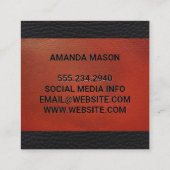 Monogram | Reliëf Lettering Rood Leer Vierkante Visitekaartje (Achterkant)