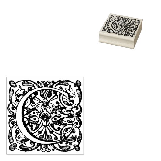 Monogram Renaissance C, 17e-eeuwse letter C Rubberstempel (Gestempeld)