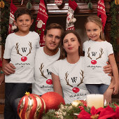 Monogram rendier gewei rode neus familie kerst t-shirt