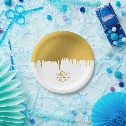 Monogram rendy Gold Metallic Drives Papieren Bordje (Feest)