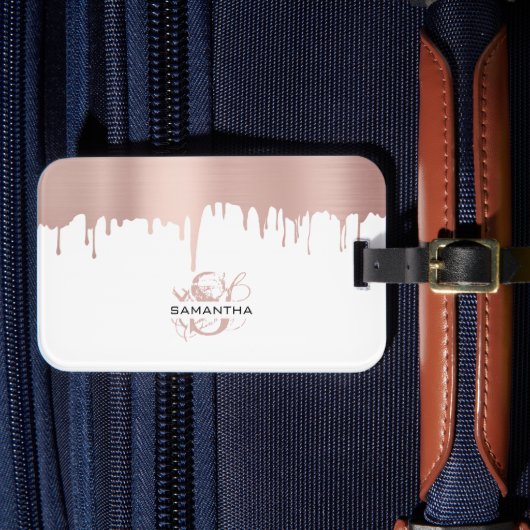 Monogram rendy Roos roze gouden metalen riemen Bagagelabel (Voorkant Insitu 4)