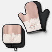 Monogram rendy Roos roze gouden metalen riemen Ovenwant & Pannenlap Set (Voorkant / Achterkant)