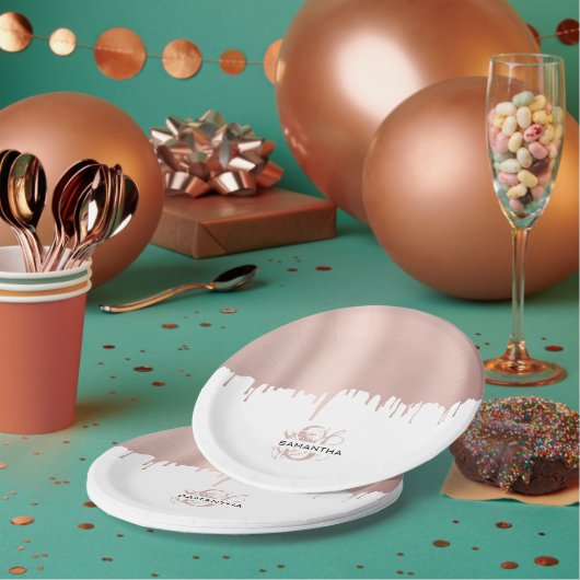 Monogram rendy Roos roze gouden metalen riemen Papieren Bordje (Multi)