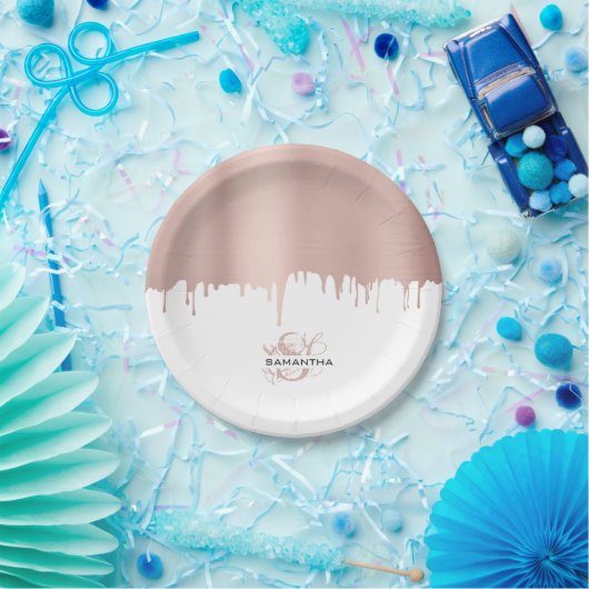 Monogram rendy Roos roze gouden metalen riemen Papieren Bordje (Feest)