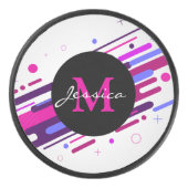 Monogram rendy roze en Paarse geometrische lijnen Hockey Puck (Voorkant)