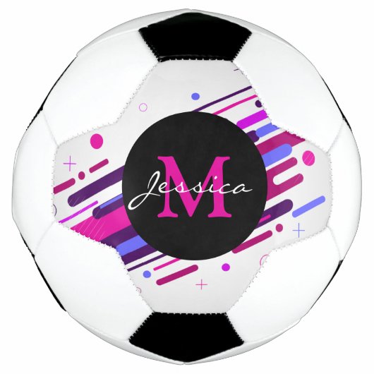 Monogram rendy roze en Paarse geometrische lijnen Voetbal (Voorkant)