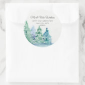 Monogram retouradres bergmeer met dennenbomen ronde sticker (Tas)