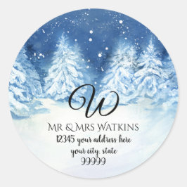 Monogram Retouradres Besneeuwd Winterwoud Ronde Sticker