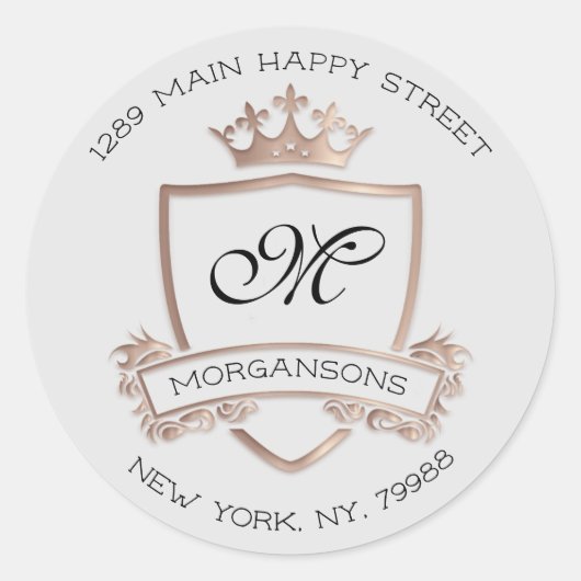 Monogram retouradres Crown Royal Roos grijs Ronde Sticker (Voorkant)