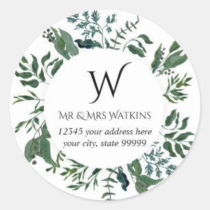 Monogram retouradres Emerald Forest bladgroen Ronde Sticker