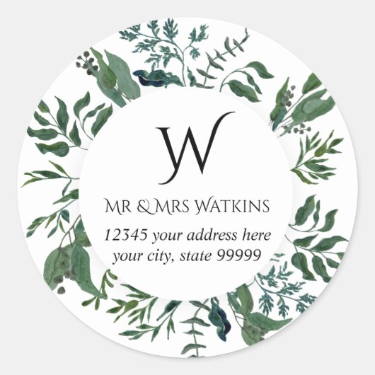 Monogram retouradres Emerald Forest bladgroen Ronde Sticker (Voorkant)