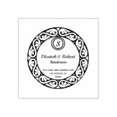 Monogram retouradres in  scrollcirkel rubberstempel (Afrduk)
