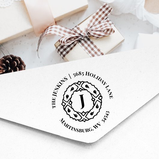 Monogram retouradres Kerstmis Rubberstempel