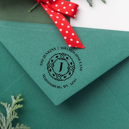 Monogram retouradres Kerstmis Rubberstempel