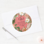 Monogram retouradres Koraal Ivoor Pioen Bloemen Ronde Sticker (Envelop)