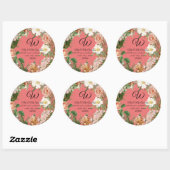 Monogram retouradres Koraal Ivoor Pioen Bloemen Ronde Sticker (Vel)