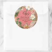 Monogram retouradres Koraal Ivoor Pioen Bloemen Ronde Sticker (Tas)