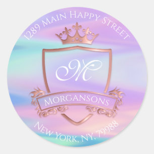 Monogram retouradres Kroon Royal hologram Ronde Sticker