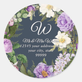 Monogram Retouradres Lavendel Pioen Bloem Ronde Sticker