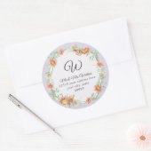 Monogram retouradres Lila Paarse koraalbloem Ronde Sticker (Envelop)
