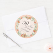 Monogram Retouradres Perzik Ivoorkoraal Bloem Ronde Sticker (Envelop)